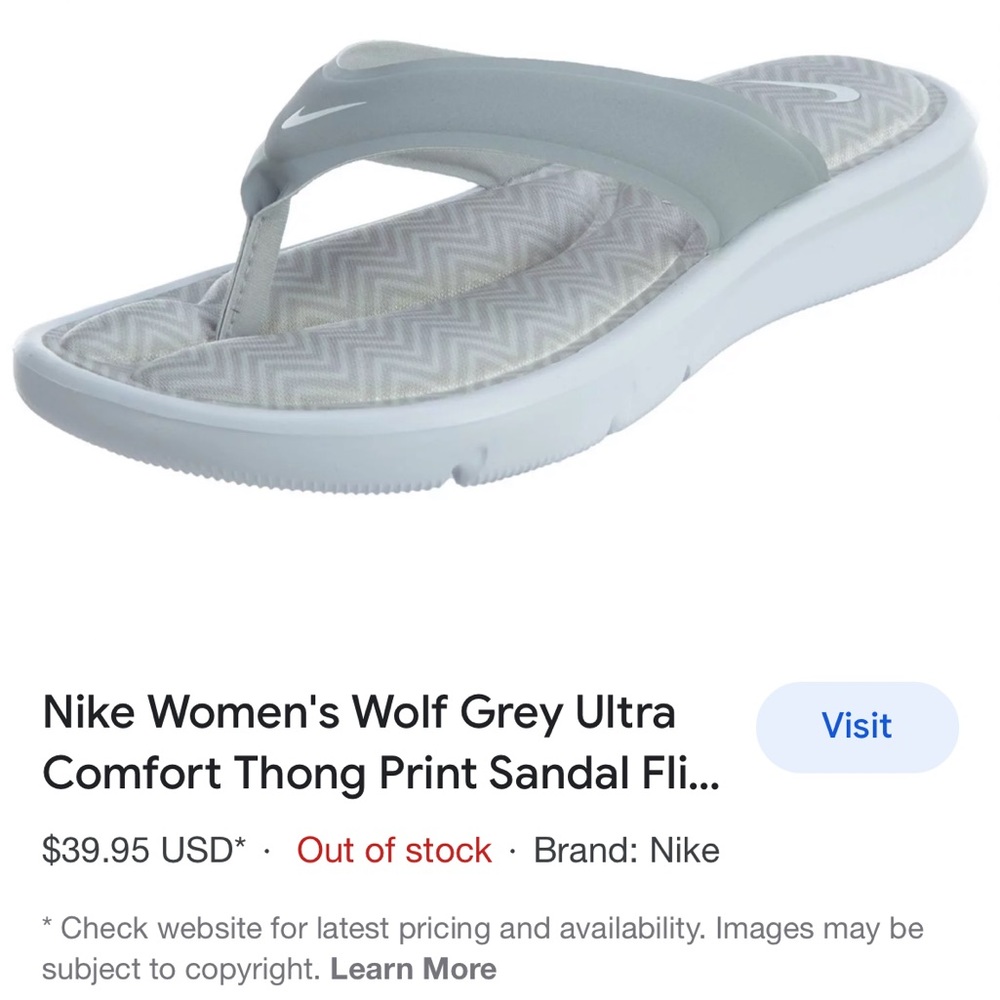 Nike Women’s Wolf Grey Ultra Comfort Flip Flop Sandal